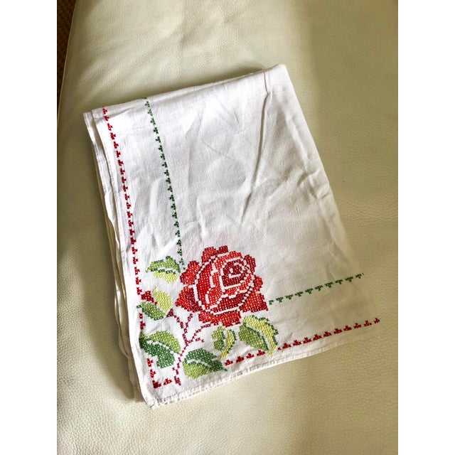 White Antique French Linen Tablecloth For Sale - Image 8 of 8