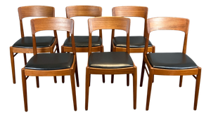 Dining Chairs in Teak and Leather by Henning Kjaernulf for Korup Stolefabrik, 1960s, Set of 6