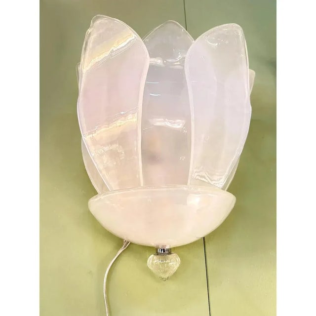 Impressive modern wall sconces made in murano glass transparent sanded. five petals give a bright light of sconces,...