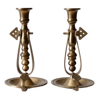 Antique Brass Boat Candle Holders Pair For Sale