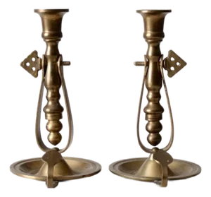 Antique Brass Boat Candle Holders Pair