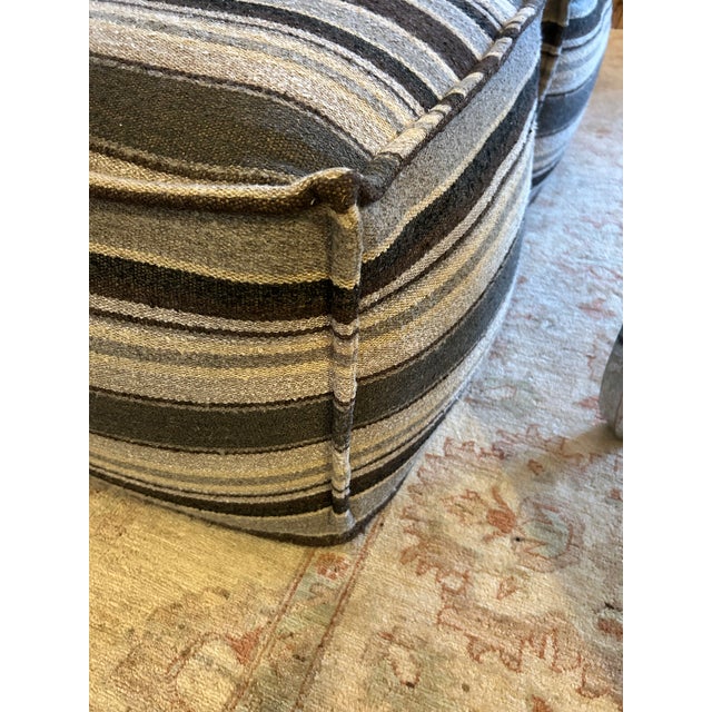 Textile Cube Shaped Striped Upholstered Poufs For Sale - Image 7 of 7