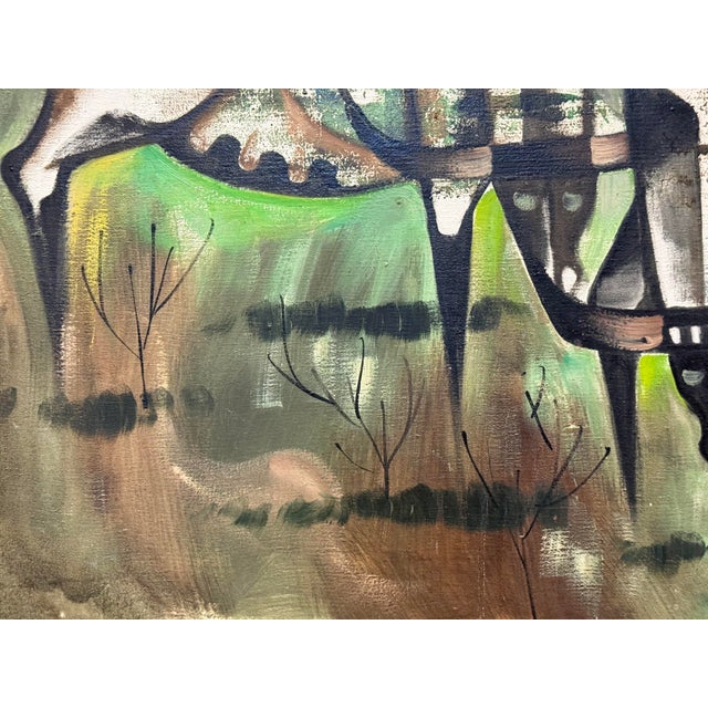 Green 1970s Abstract Expressionist Oil Painting of 2 Steers on Canvas, Newly Framed For Sale - Image 8 of 10