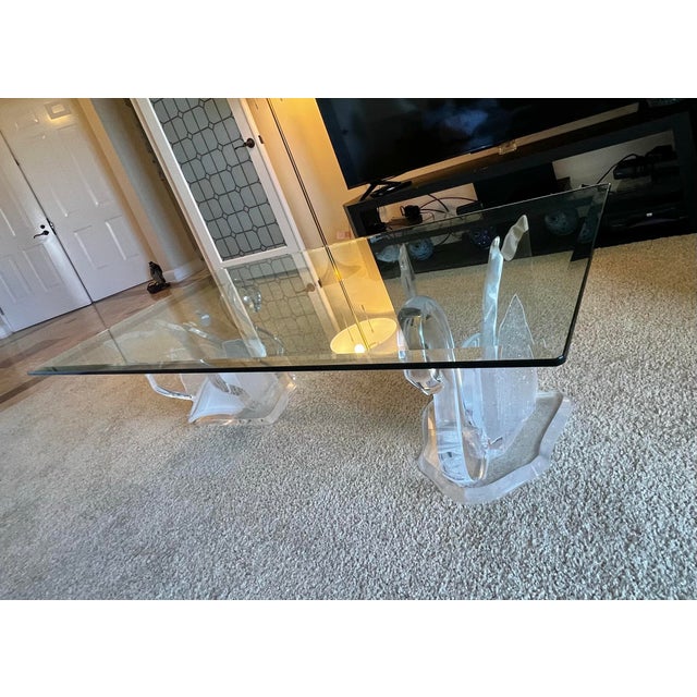 Contemporary Vintage Acrylic & Glass Swan Coffee Table For Sale - Image 3 of 10