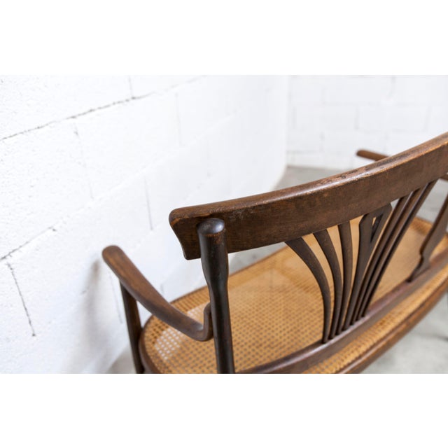 Hand-Caned Bentwood Bench from Fischel, 1930s For Sale - Image 16 of 18