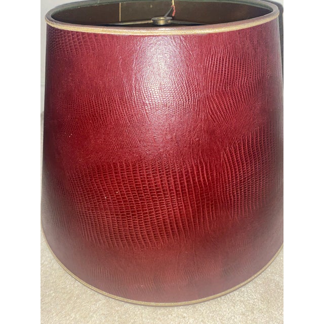 Metal Stiffel Burgundy Leather Lamp Shade "Mint" Condition Vintage For Sale - Image 7 of 12