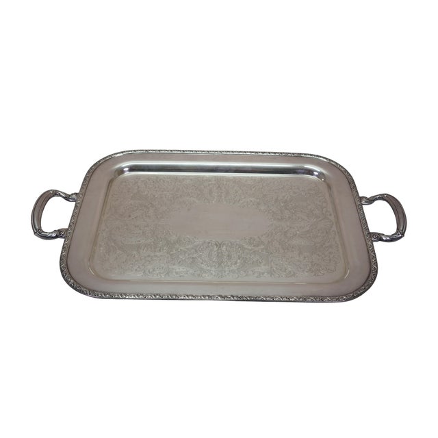 Victorian Vintage Silverplate Bar Butler Serving Trays Platters Oneida Rogers Leonard - Set of 3 For Sale - Image 3 of 12