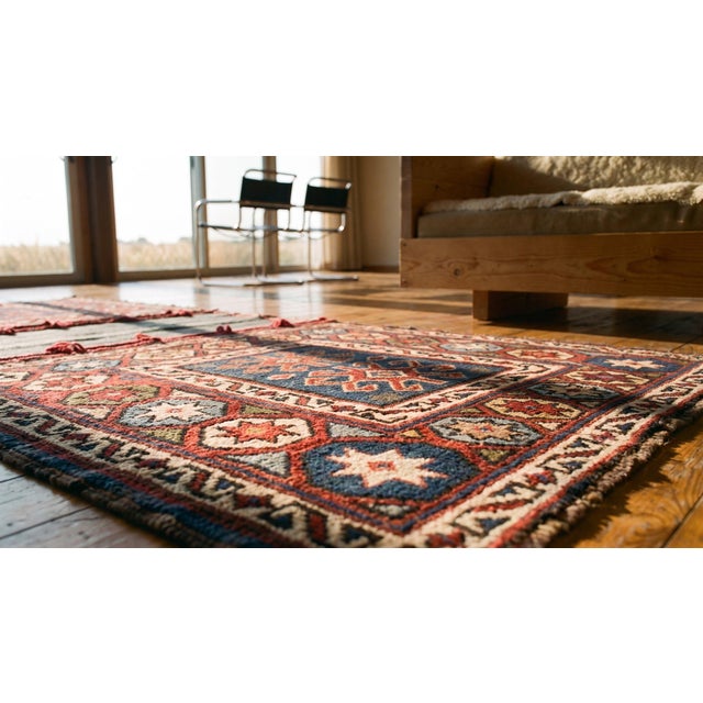 1900s Blue Medallion Tribal Antique Pesian, Soumak Rug 1'4" X 3'6" Handknotted Carpet For Sale In New York - Image 6 of 8