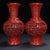 Cinnabar Lacquer Vase Pair / Carved Red Lacquer Landscape Vases For Sale In Los Angeles - Image 6 of 12