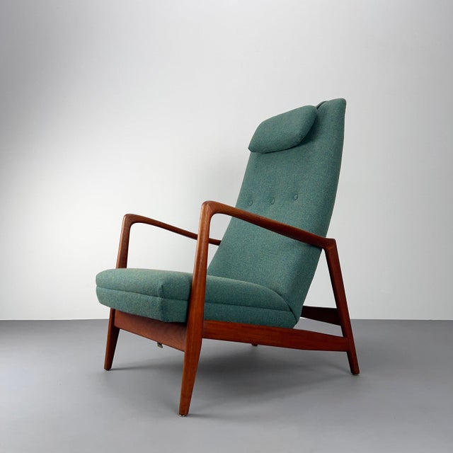 Mid-Century Model 829 High-Back Lounge Chair and Ottoman in Teak and Green Upholstery by Gio Ponti for Cassina, Italy, 1960s, Set of 2 For Sale - Image 13 of 18