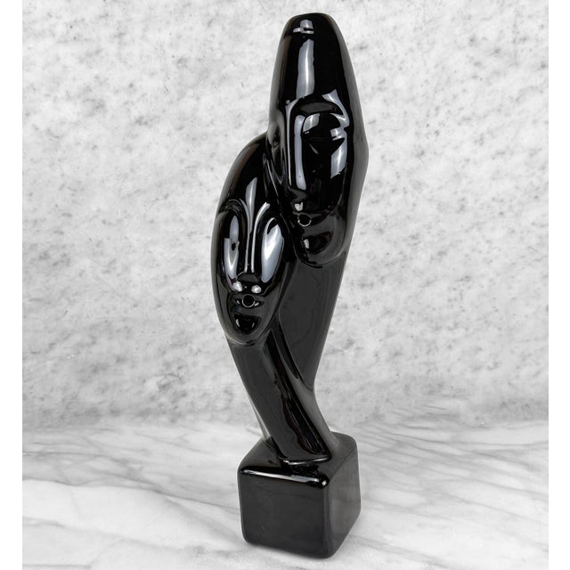 - Original 1994 "Abstract Lovers" Sculpture - Black Ceramic with a Lovely Glazed Finish - 13" Tall - Sculpture Shows 2...