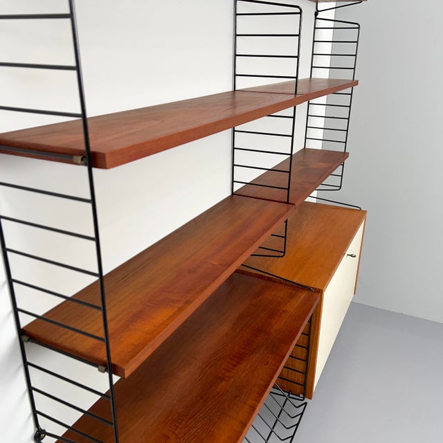 Wood Two-Tier String Shelving Unit in Teak by Kajsa & Nils Nisse Strinning for String, 1960s For Sale - Image 7 of 11