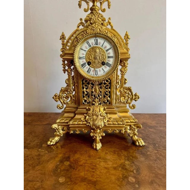 Late 19th Century Antique Victorian Ormolu Mantle Clock, 1880 For Sale - Image 5 of 8