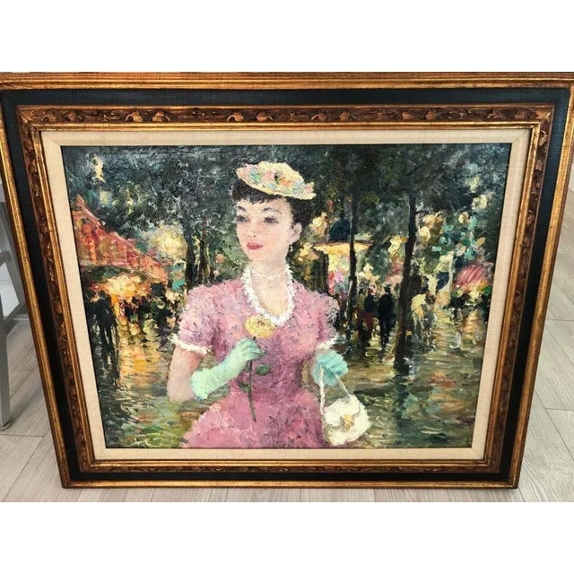 Contemporary Impasto Impressionist Oil on Canvas of Woman With Rose Attributed to Dietz Edzard For Sale - Image 3 of 12