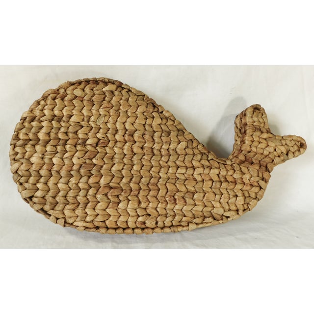 Large Figural Whale Natural Banana Leaf Rattan Chip & Dip Serving Tray For Sale In West Palm - Image 6 of 7