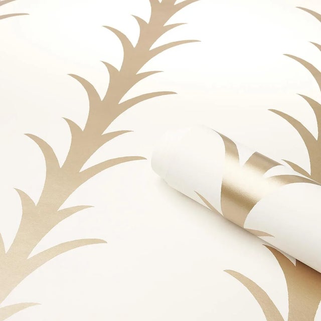 Schumacher SAMPLE - Schumacher x Celerie Kemble Acanthus Stripe Wallpaper In Gold On Ivory For Sale - Image 4 of 4