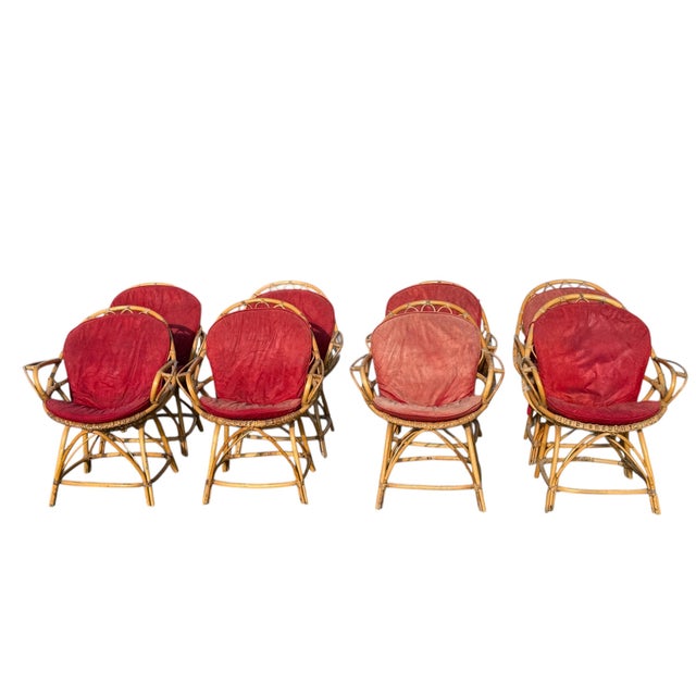 Rattan Armchairs, France, 1960s, Set of 8 For Sale - Image 4 of 13