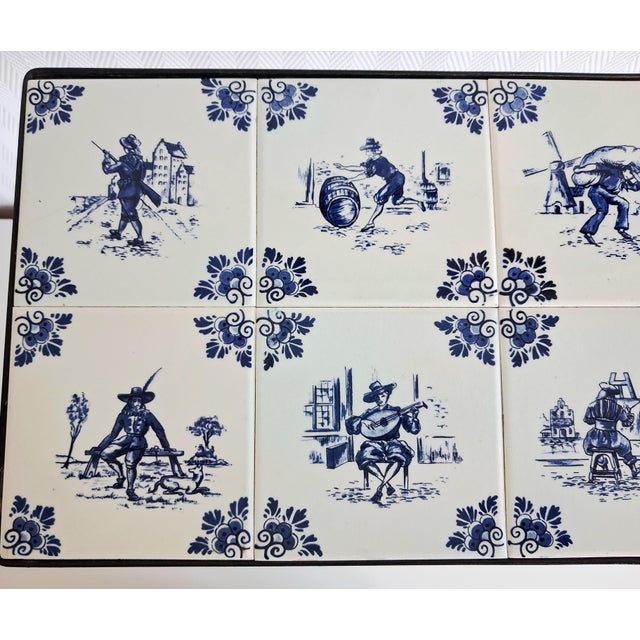Black Dutch Delft Tile Magazine Rack, Vintage Wrought Iron & Ceramic Tile Table, 1950s For Sale - Image 8 of 11