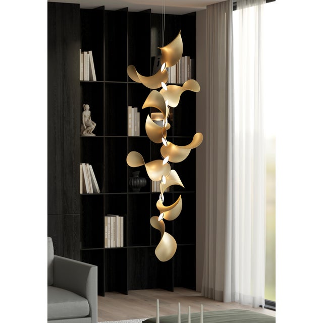 Dune 8 Vertical Cluster Pendant Light with Shades in Dark Bronze Metallic Tone by Daniel Becker for Moss Objects For Sale - Image 4 of 8