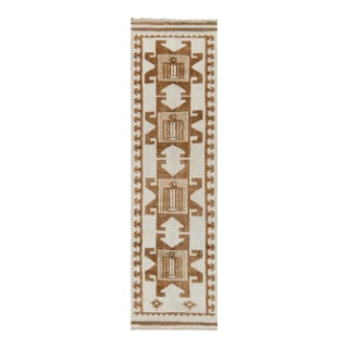 Vintage Tribal Runner in White & Beige-Brown Geometric Pattern For Sale