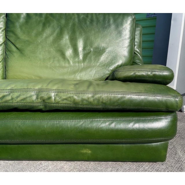 Roche Bobois Postmodern Patinated Green Buffalo Leather Sofa by Roche Bobois For Sale - Image 4 of 10