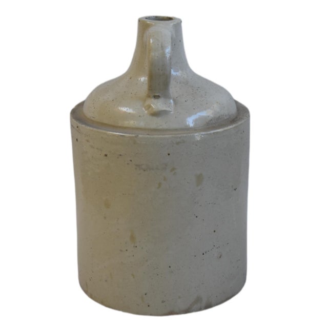 Farmhouse Antique Cream Stoneware Whiskey Moonshine Jug With Handle For Sale - Image 3 of 6