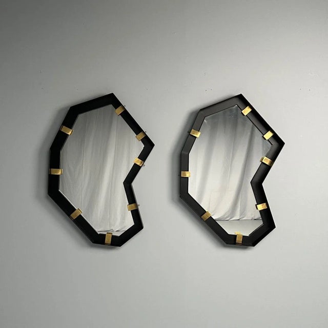 Contemporary, Industrial Modern, Angular Wall Mirrors, Steel, Brass, 2020s For Sale - Image 4 of 12