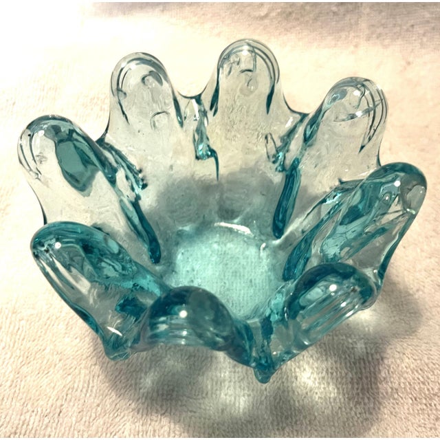 Mid-Century Modern Mid-Century Italian Murano Style Aqua Blue Swung Glass 8-Finger Trinket Dish For Sale - Image 3 of 4
