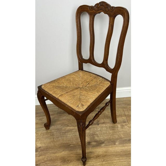 Vintage French Dining Chairs in Oak with Rush Seats, Set of 6 For Sale - Image 13 of 17