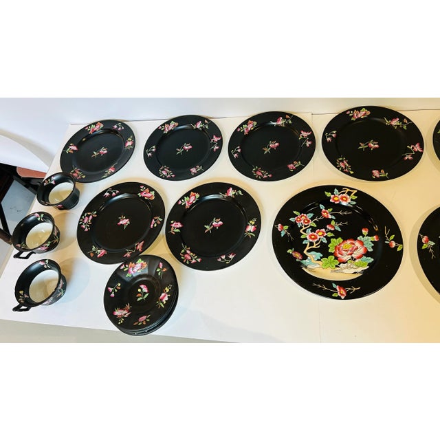 Chinoiserie Mason's Ironstone Black Chinoiserie Set 17 Pieces For Sale - Image 3 of 13