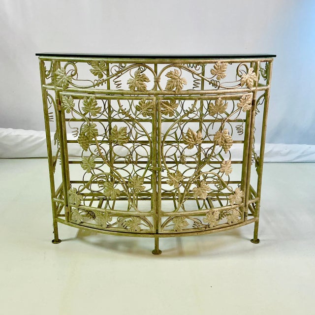 Hollywood Regency Vintage Maitland-Smith Hollywood Regency Silver Leaf Wine Rack Console Table - 30 Wells, Demi-Lune Design, Attributed For Sale - Image 3 of 16