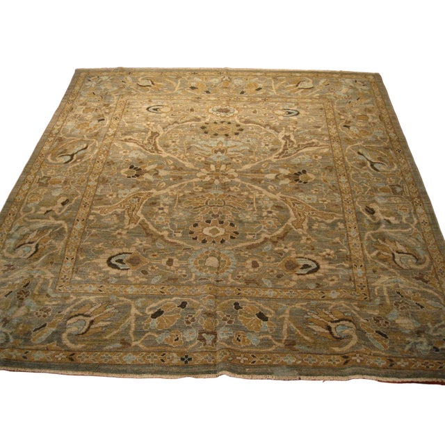 Traditional Turkish Sultanabad Masters Wool Square 8 x 8 Grey, Light Blue & Tan Handmade Area Rug #1142978 For Sale - Image 3 of 3