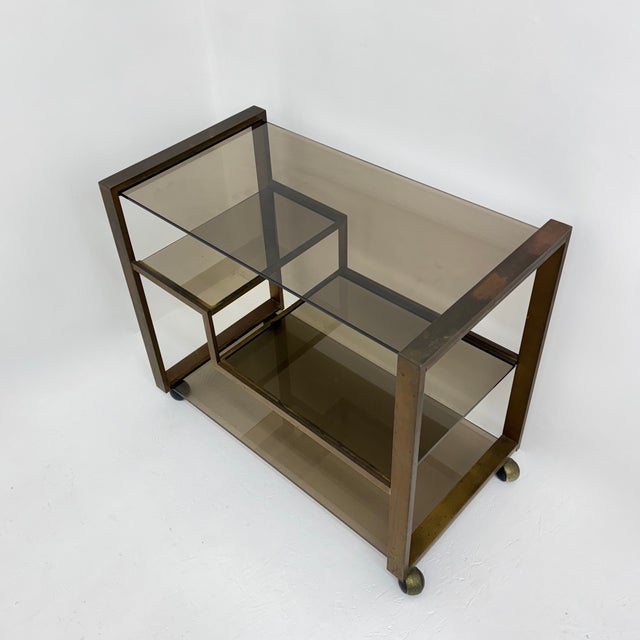 Mid-Century Brass Bar Car with Smoked Glass, 1970s For Sale - Image 6 of 18