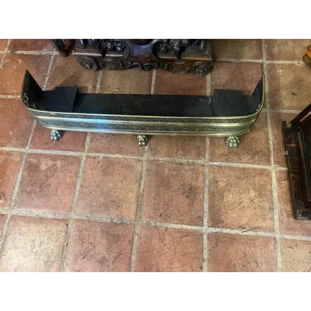 Antique English Pierced Brass Fireplace Fender For Sale - Image 4 of 6