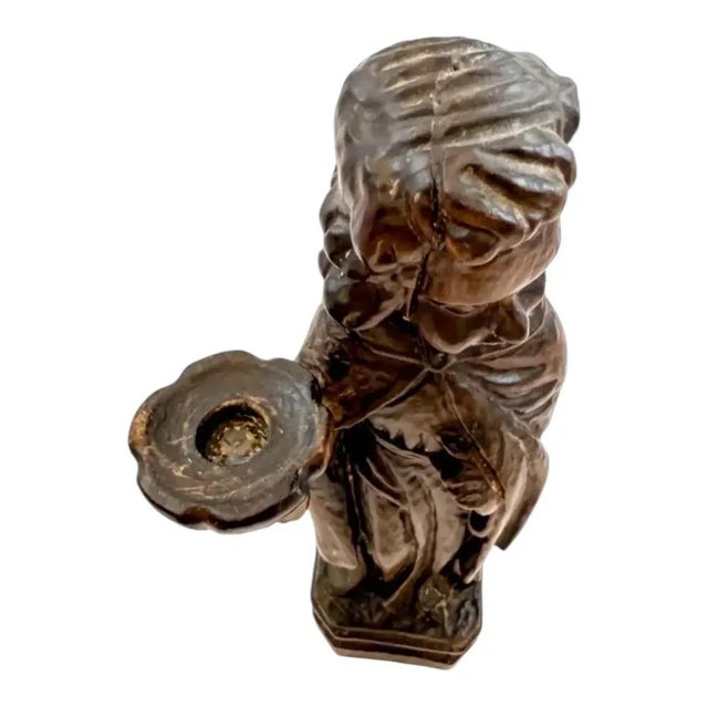 Wood Italian Baroque Artist, Carved Altar Candlestick Figure, 1700s, Walnut For Sale - Image 7 of 16