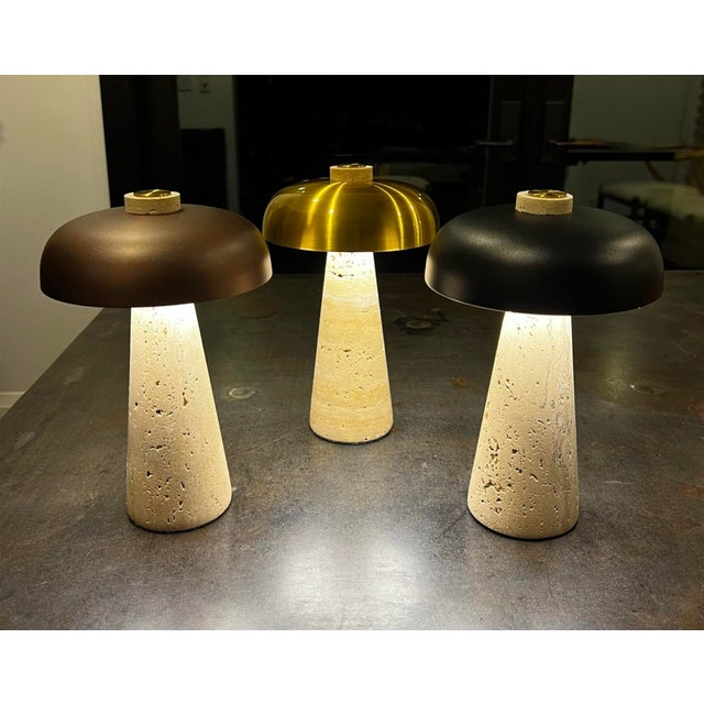 Porcini Travertine Bronze Table Lamp For Sale - Image 12 of 14