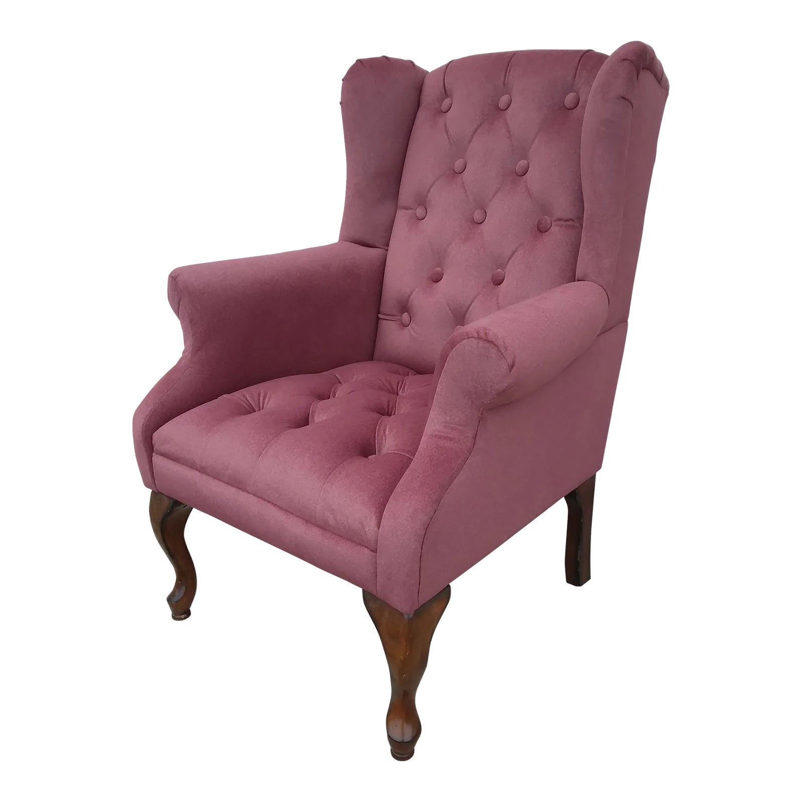 Tufted Wingback Chair in Pink Chenille Chairish