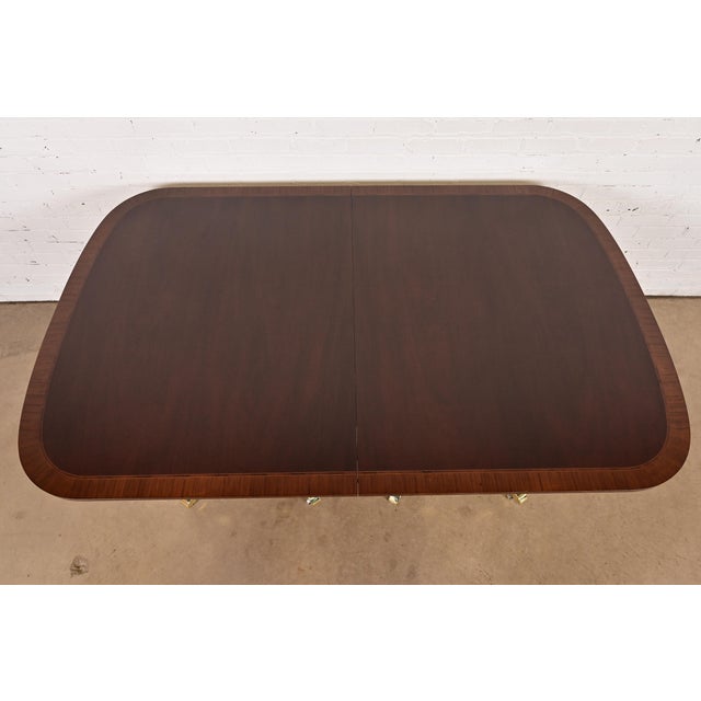 1980s Baker Furniture Georgian Banded Mahogany Double Pedestal Extension Dining Table, Newly Refinished For Sale - Image 10 of 15