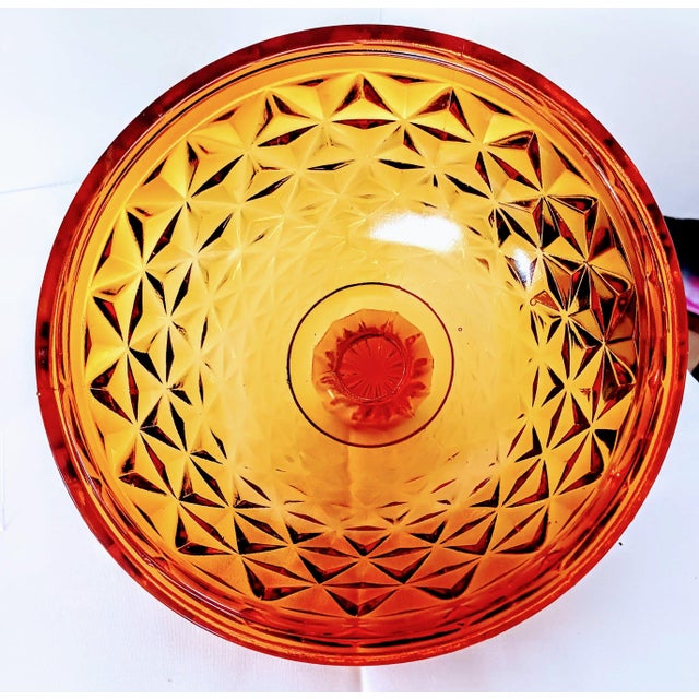 1950s Heavy Amberina Glass Diamond Point Pattern Covered Candy Dish For Sale - Image 9 of 13