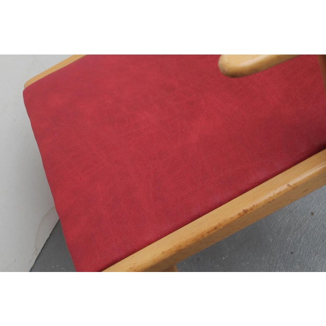 Beech and Red Leatherette Armchair, 1950s For Sale - Image 10 of 11