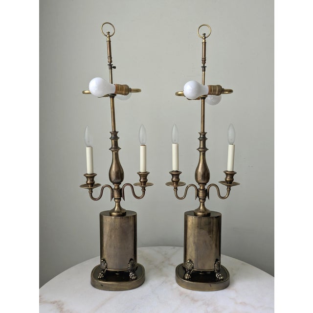 Traditional Mid Century French Empire Aged Brass Footed Table Lamps by Frederick Cooper For Sale - Image 3 of 9