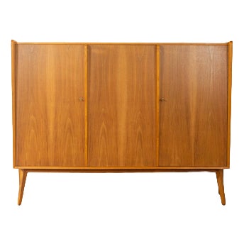 Medium Brown Highboard in Walnut Veneer, 1950s For Sale