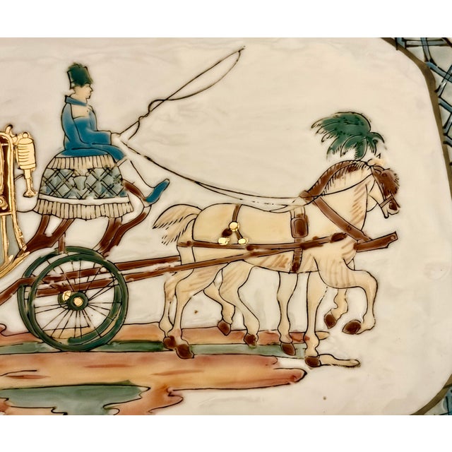 Late 20th Century Hand Painted Embossed Horse and Carriage Porcelain Tray For Sale - Image 5 of 12