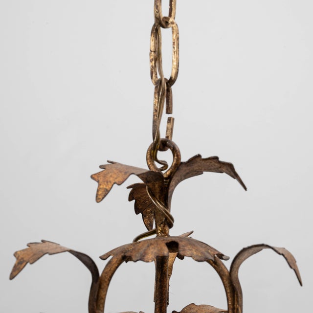 Mid 20th Century 20th Century Italian Gilt Metal Tole Chandelier with Leaf Motif For Sale - Image 5 of 18