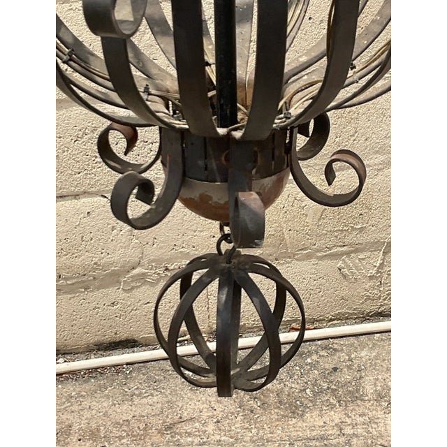 Late 20th Century Vintage Boho Wrought Iron Chandelier For Sale - Image 5 of 8