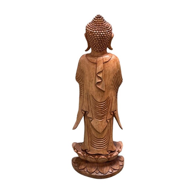 2010s Wooden Standing Buddha For Sale - Image 5 of 5