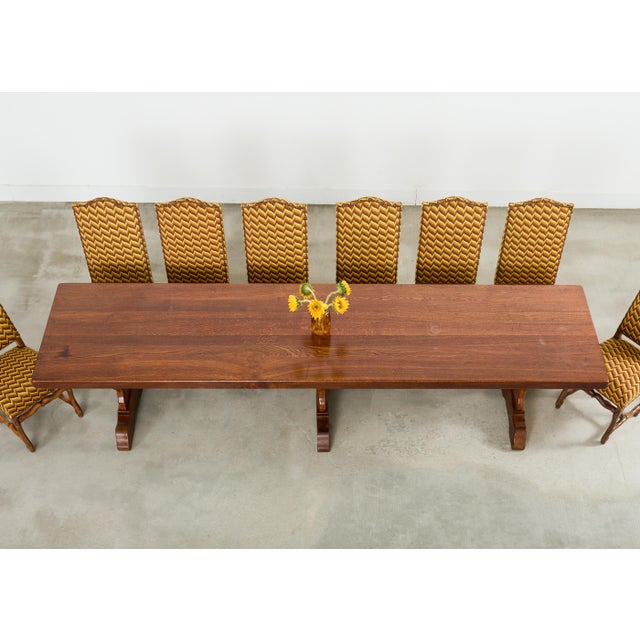 Monumental Country French Oak Farmhouse Triple Pedestal Dining Table For Sale - Image 10 of 18