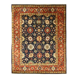 8x10 Violet Exquisite Navy Floral Medallion Hand Knotted Room Size Wool Rug For Sale