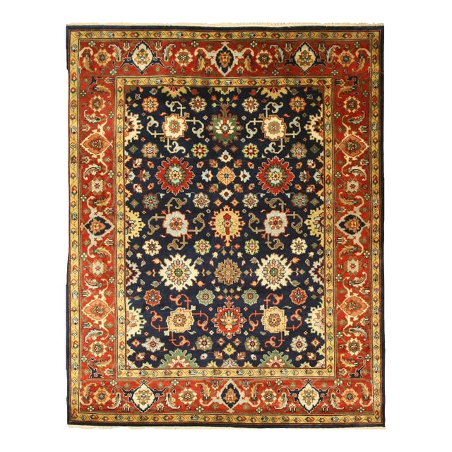 8x10 Violet Exquisite Navy Floral Medallion Hand Knotted Room Size Wool Rug For Sale