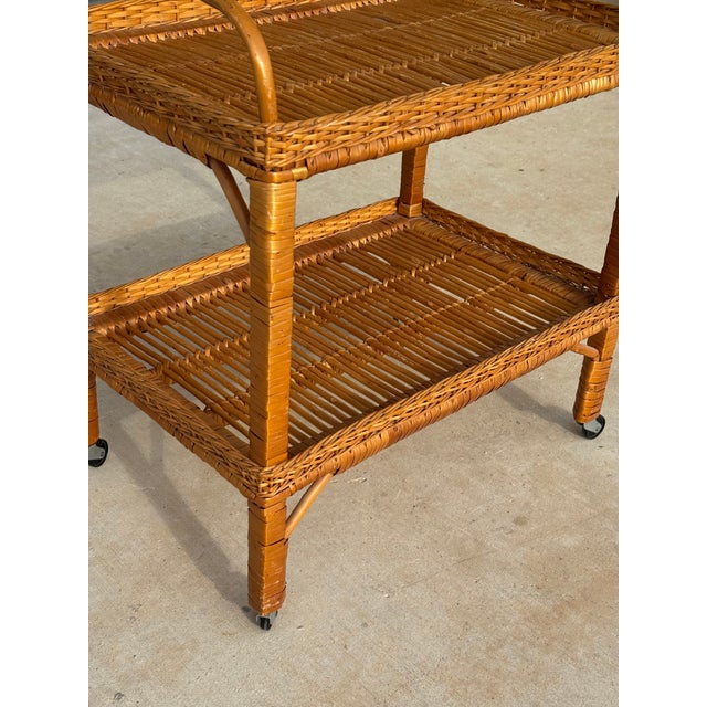 Tan C. 1970s Mid Century Modern Italian Franco Albini Style Rolling Bamboo Bar Cart For Sale - Image 8 of 11